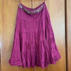 Long pink beaded cotton skirt